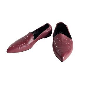 AGL Attilio Giusti Leombruni Studded Flats Pointy Toe Shoes 39 Burgundy